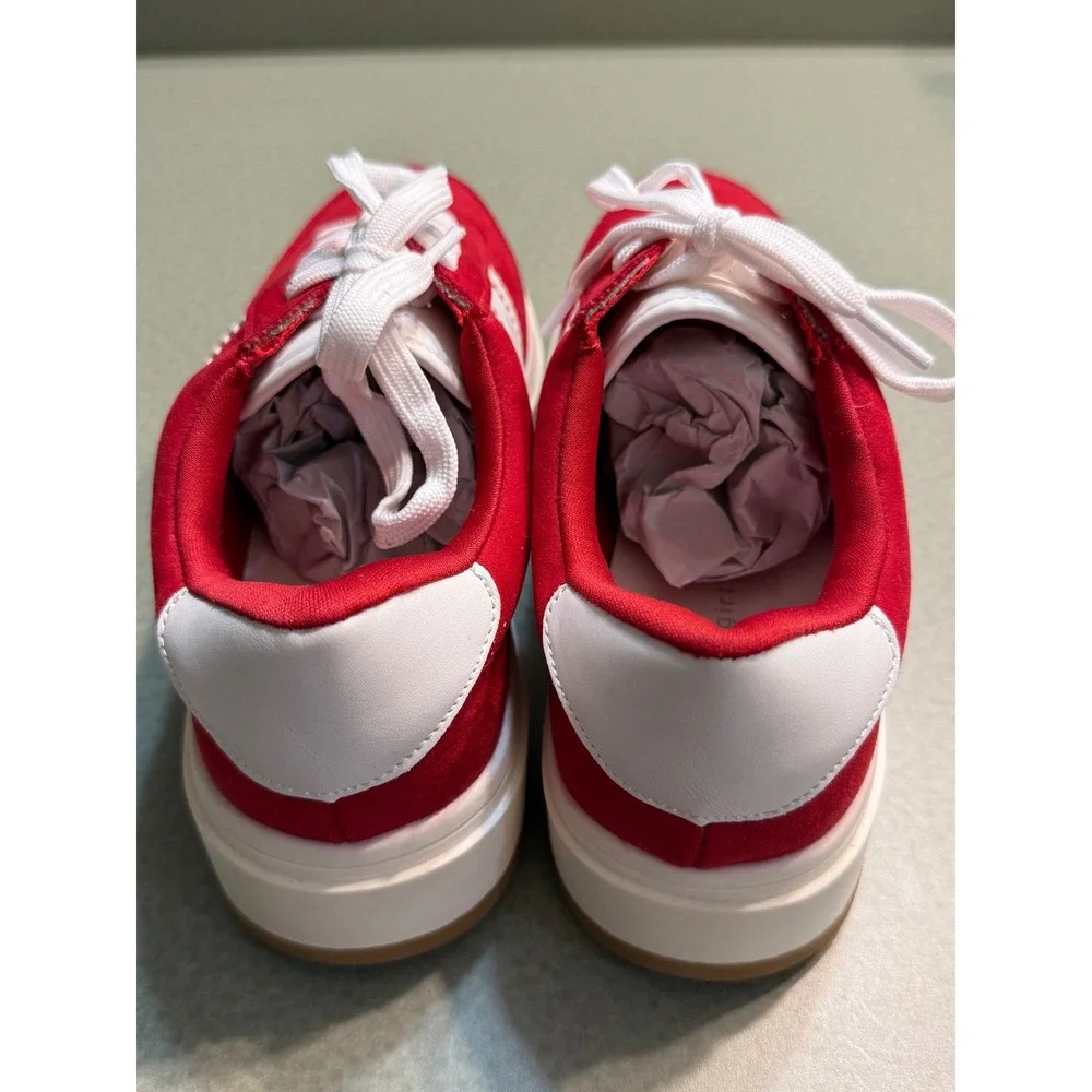 Madden Girl Red Platform Sneakers‎ White Stripe Lace Up Size 8.5 B12B